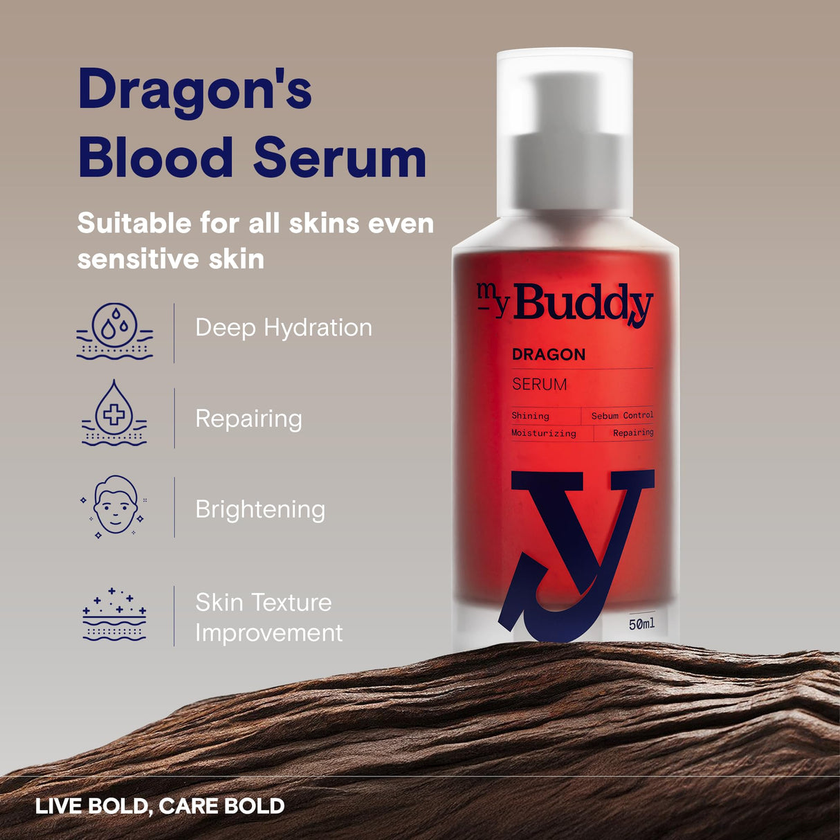 myBuddy Dragon Blood Serum for Men 1.7oz 50ml | Skin Perfecting Moisturiser I All-in-One Natural Serum | Hydrating & Repairing | Niacinamide, Vitamin C&E | Vegan & Sensitive Skin Safe Korean Skincare