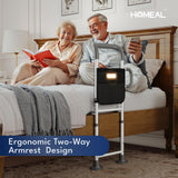 HOMEAL Bed Rails for Elderly Adults Safety - Height Adjustable Bedside Assist Rails for Seniors, Stable Bed Cane Guard Railings with Non-Slip Ergonomic Handle Bar and Storage Pocket (Grey)