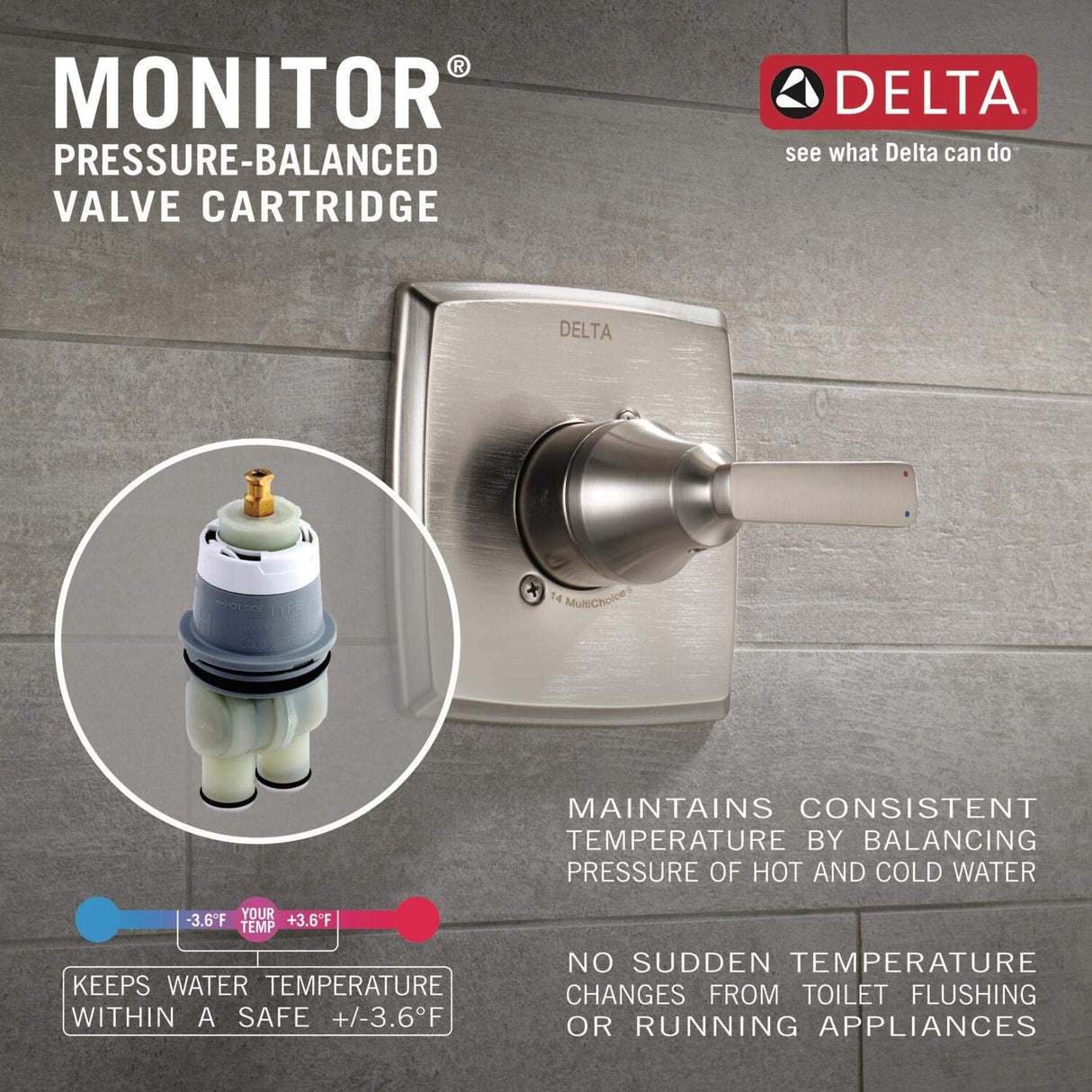 Delta Modern 14 Series Shower Faucet Set, Brushed Nickel Shower Head and Handle Set, Valve Trim Kit, Stainless T14267-SS-PP (Valve Not Included)