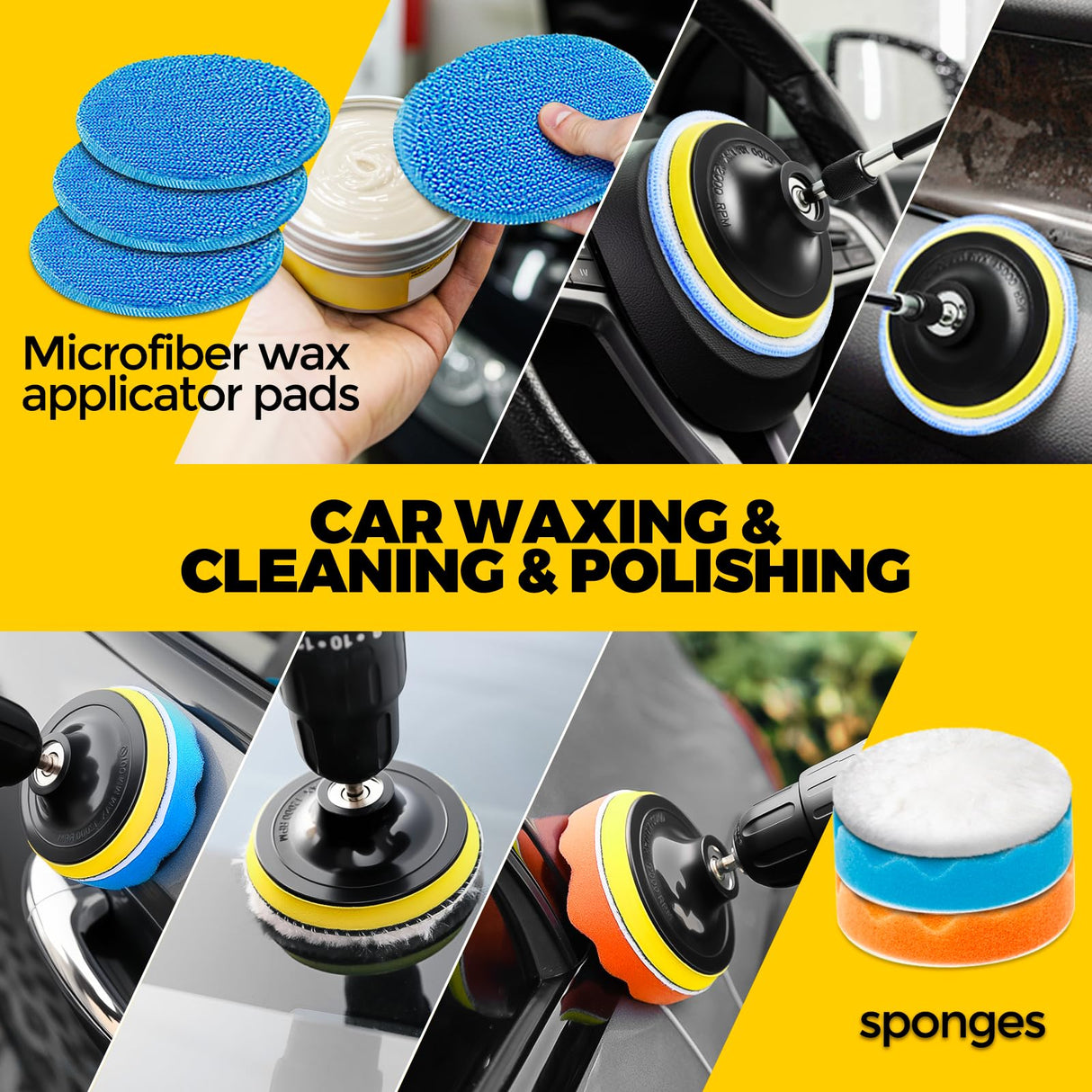 Holikme 22Pack Drill Brush Attachments Set, Scrub Pads & Sponge, Buffing Pads, Power Scrubber Brush, Car Polishing Pad Kit,Wax Applicator Pad,Car Cleaning Kit,Cleaning Supplies,Masonry Brushes,White