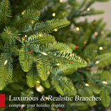 Hykolity 7.5 ft Prelit Artificial Christmas Tree, 2933 PE&PVC Branch Tips, 450 Warm White LED Lights, Metal Stand and Hinged Branches