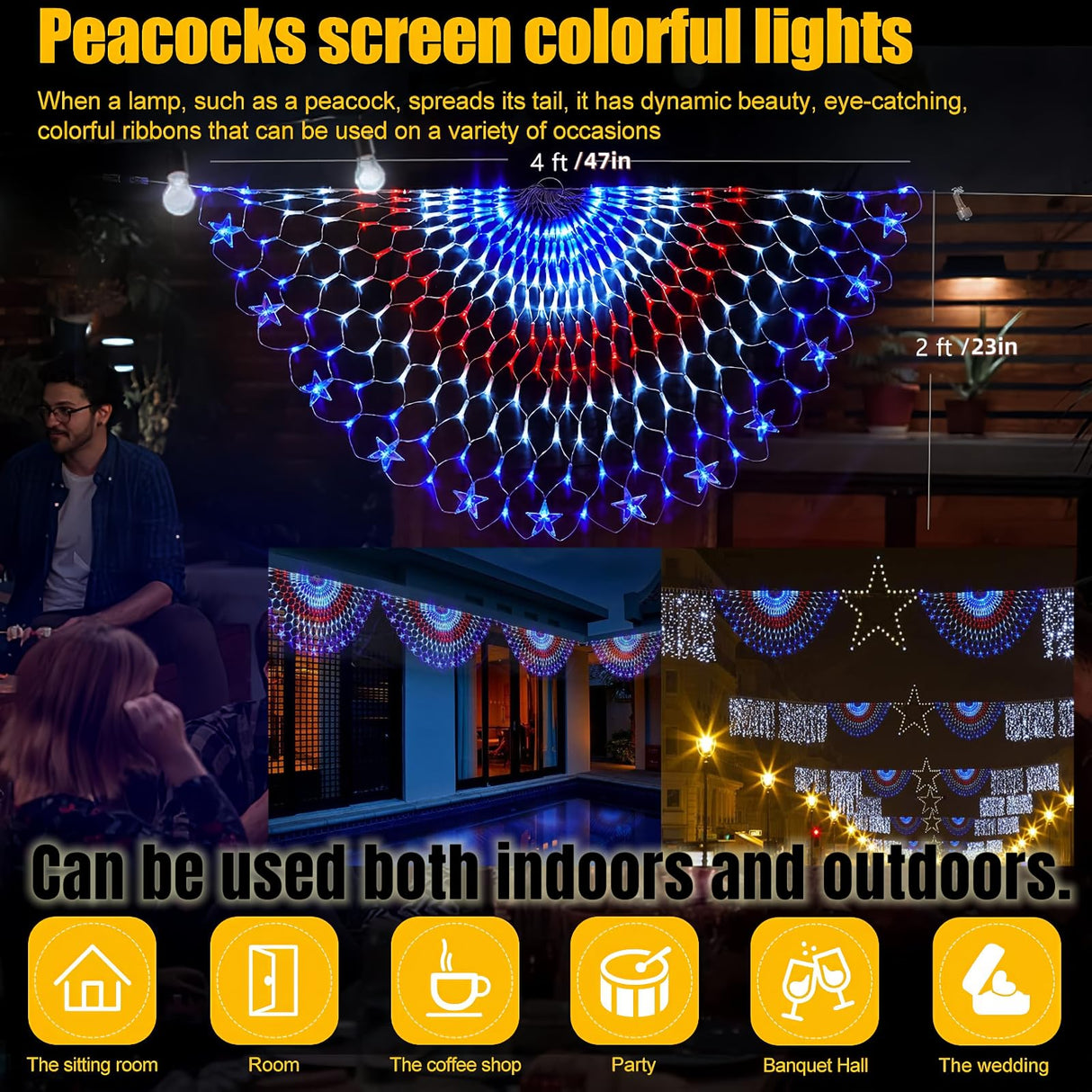 HYH American Flag Lights Outdoor Solar String Lights with 420 Super Bright LED Waterproof Flag Net Light of The United States for Yard,Garden,Festival,Holiday,4th of July,Independence Day Decoration
