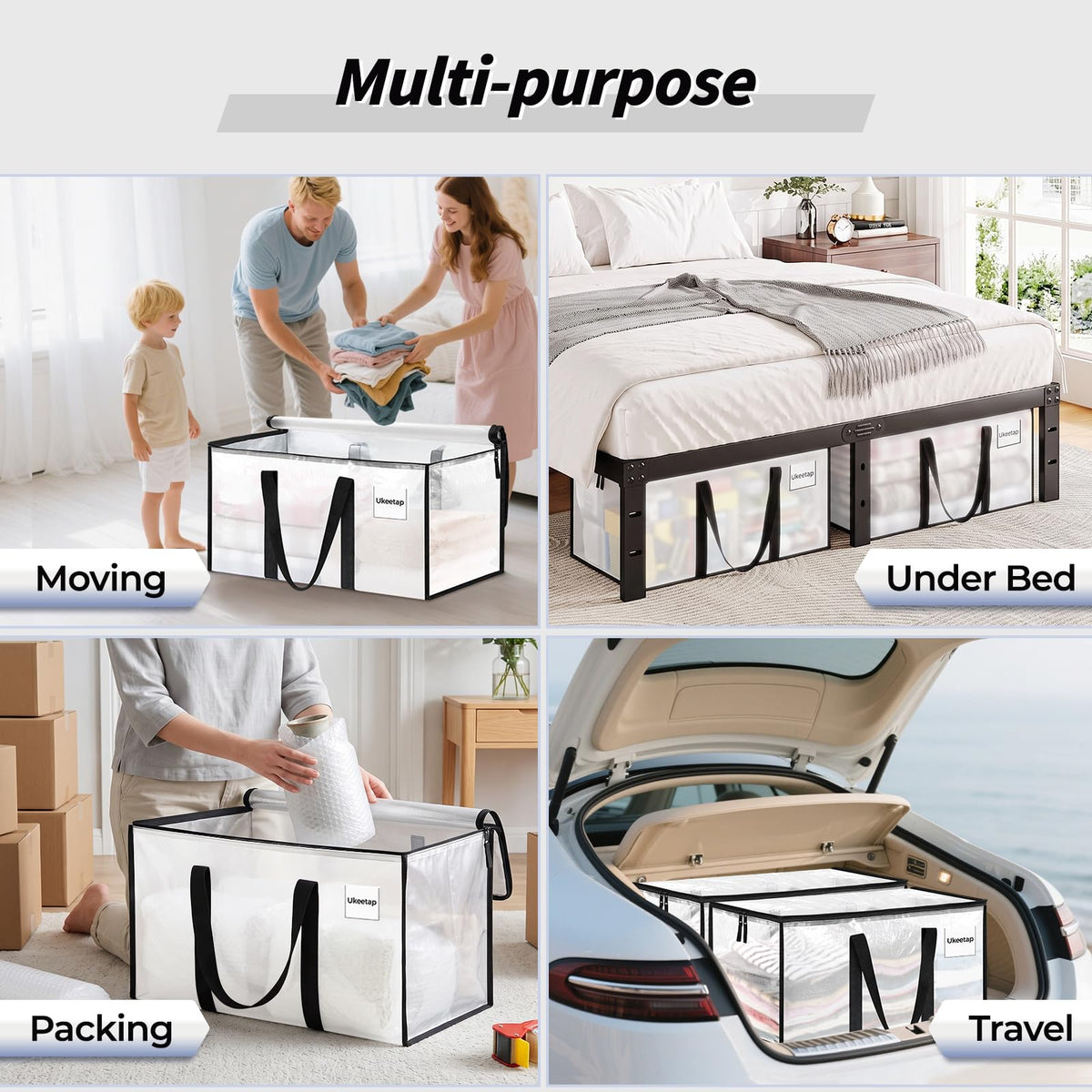 8 Pack Extra Large Clothes Storage Bins with Lids, Clear
