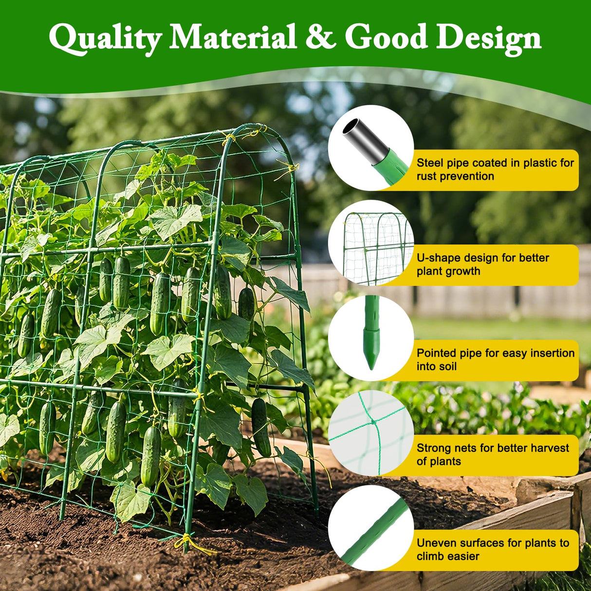 Tegarbed 48x46 in U-Shape Cucumber Trellis for Climbing Plants Outdoors
