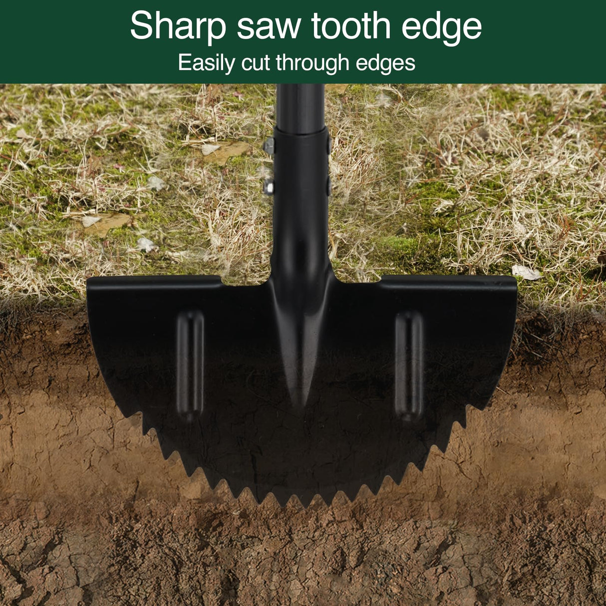 Oliynedy Lawn Edger Tool, Manual Grass Edger Long Handle 36 inch, Steel Hand Saw-Tooth Border Half Moon Edger Shovel for Yard, Garden, Landscaping, Sidewalk, Cable Burying