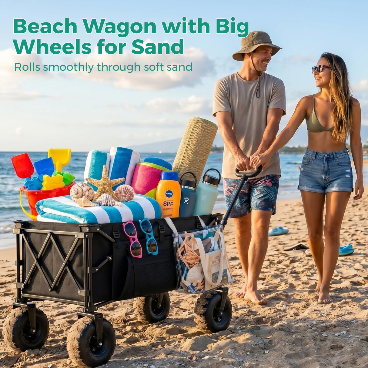 SUNNYFEEL Beach Wagon with Big Wheels for Sand - 300L Large Capacity