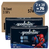 Goodnites Boys' Nighttime Bedwetting Underwear, Size Extra Small (28-43 lbs), 76 Ct (2 Packs of 38), Packaging May Vary