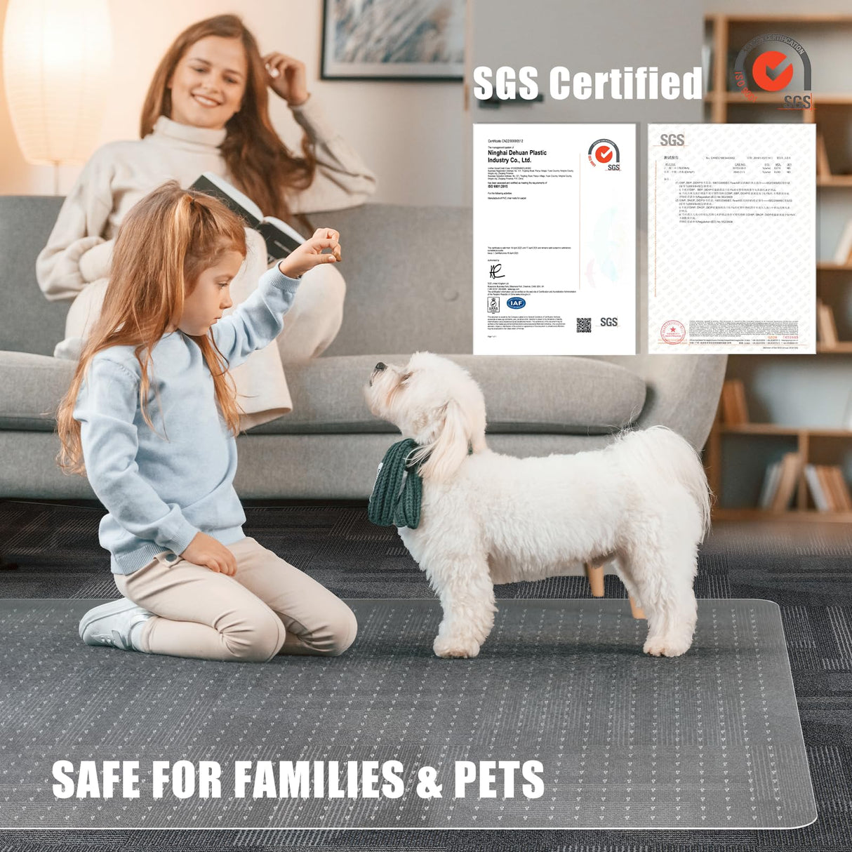 Clear Chair Mat for Carpet, tixpol 60"x46" Large Chair Mat for Carpeted Floors, Non-Slip Carpet Protector Mat with Grips, Heavy-Duty Rolling Under Desk Floor Mat for Home Office Use (Clear)