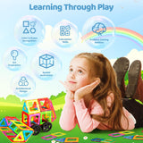 Crenova Magnetic Tiles with 2 Car Wheel Sets for Ages 3+ Boys & Girls, 60-Piece STEM Educational Toy, for Birthday Christmas