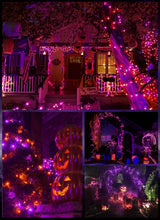 Christmas Lights Outdoor, 33FT 100 LED Mini Orange Purple Lights Plug in with 8 Modes for Outdoor Indoor Christmas Tree Lights Party Holiday Commercial Decorations, Waterproof & Connectable, 2 Pack