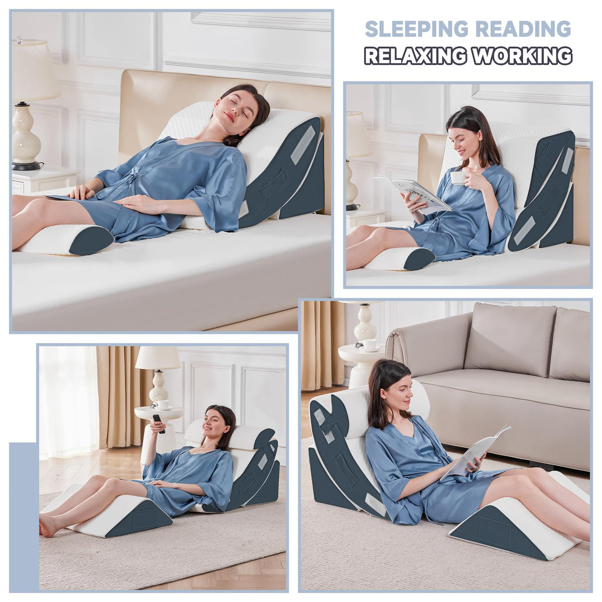 Yojoker 4PCS Orthopedic Bed Wedge Pillow Set for Sleeping, Post Surgery Foam Pillow for Body, Back and Leg Pain Relief, Triangle Adjustable Support Pillow - Acid Reflux Sleeping Pillows Navy