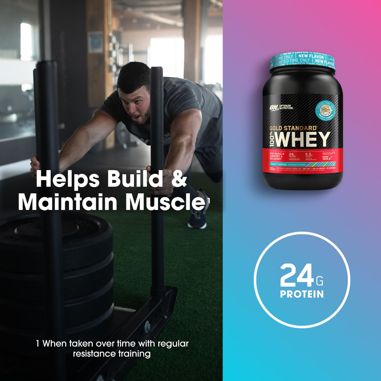 Optimum Nutrition New Flavor Gold Standard 100% Whey Protein Powder, Fruity Cereal, 1.98 Pound (Pack of 1) (Packaging May Vary)