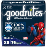Goodnites Boys' Nighttime Bedwetting Underwear, Size Extra Small (28-43 lbs), 76 Ct (2 Packs of 38), Packaging May Vary
