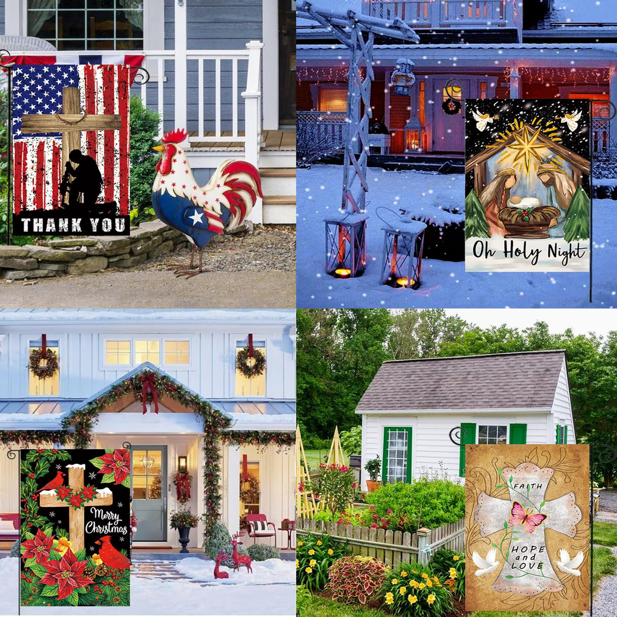 Christian Seasonal Garden Flags Set of 12 Double Sided 12 x 18 Inch Cross Yard Flags, Small Flags for Outside, Fall Winter Easter Christmas Outdoor Flags, Holiday Garden Flags for All Seasons ﻿