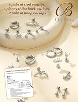 BESTEEL Hypoallergenic Flat Back Earrings for Women Sliver Stud Hoops Set