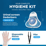 The ULTIMATE Urinal Cakes for Men Bathroom, Up to 3000 Flushes,12 Pack Urinal Screen Deodorizers, Ocean Breeze, Splash-Free Design, Fits All Urinals, Urinal Deodorizer, Gloves & Tongs included