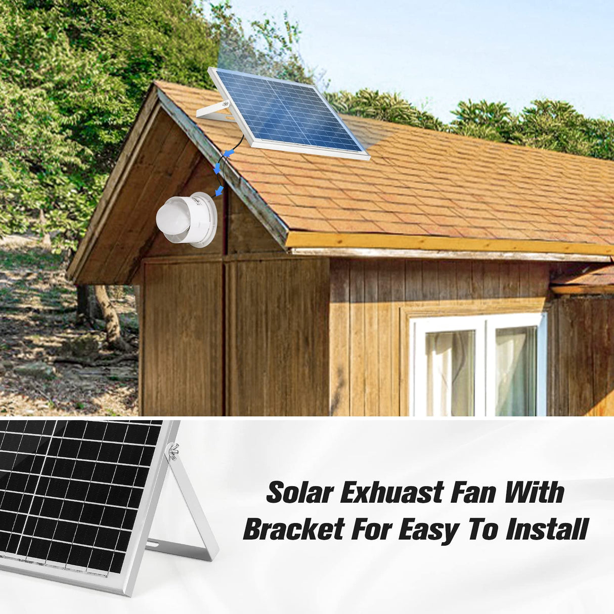 blessny Solar Powered Exhaust fan, 25W Solar Panel + 8" Ventilation Vent Fan for Outside Greenhouse, Chicken Coop, Shed, Pet House