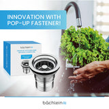 Bächlein Pop-Up Drain Fitting for the Sink, Diameter 70 mm without Overflow, Kitchen Sink, Polished Stainless Steel, Strainer Basket Valve, Basket Valve