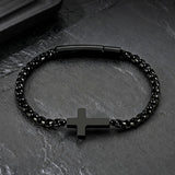 Cross Bracelet for Men,Christian Cross Link Chain,Stainless Steel Bracelets Rolo Chains,Non Tarnish Black Mens Faith Bracelet,Religious Catholic Jewelry Gifts Idea for Boyfriend Dad Son Husband,8.26in