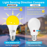 Qualilux Dusk to Dawn A19 LED Bug Light Bulbs Outdoor, 1900K Amber Yellow, 600 Lumen, 9.5W, E26, 4-Pack, HQ-H018