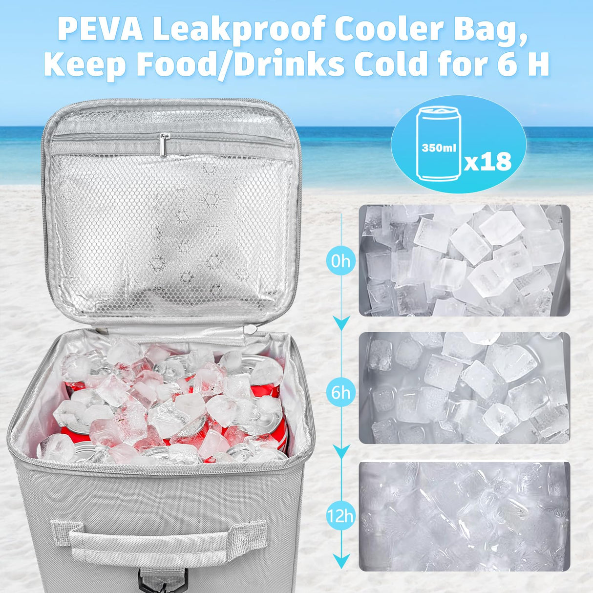 XYFuuee 2-in-1 Cooler Organizer Insert for X Large Bogg Bag Accessories, PEVA Portable Leak-Proof Ice Chest, Lightweight Mesh Divider Inserts Pouch with 4Fastener for XL Bog Beach Rubber Tote, Gray