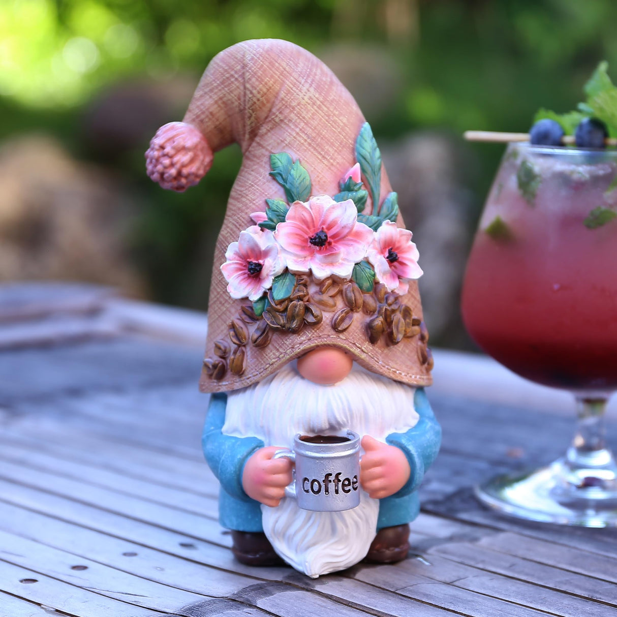 Roundot Coffee Gnome Playful and Fun Outdoor Decoration 6.5",Suitable for Garden, Balcony, Lawn Decoration, and Home Decoration, Fairy Garden.Garden Table Decor