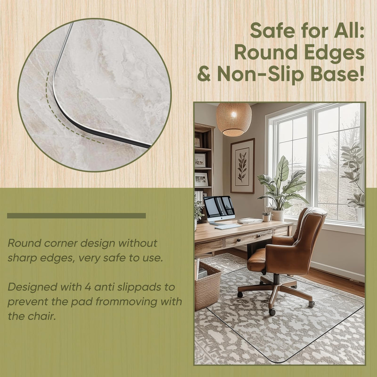 Furnbar Office Chair Mat for Carpet & Hardwood, Upgraded 29" x 42" Dual Use Tempered Glass Chair Mat for Chair and Footrest Under Desk