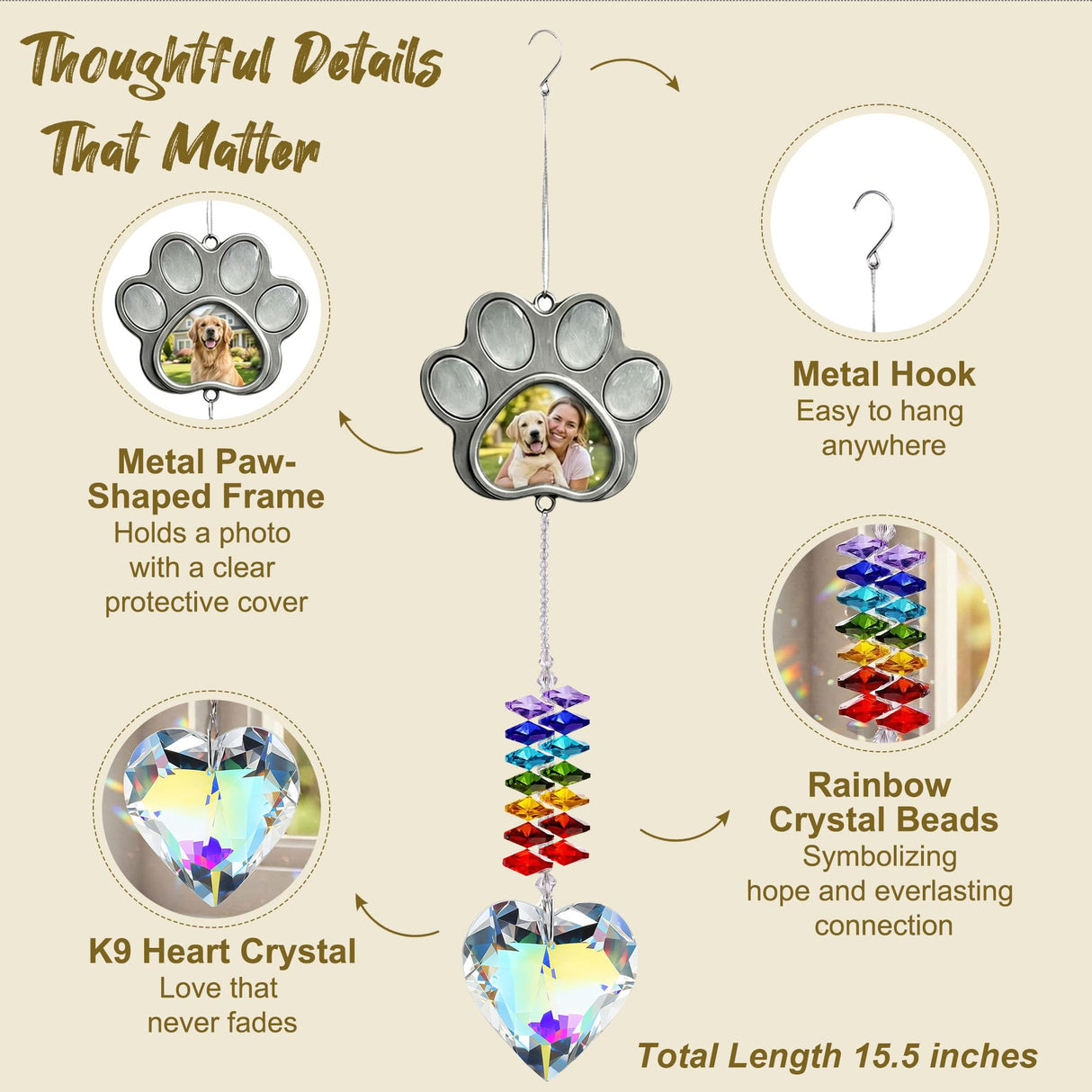 Dog Memorial Gifts, Pet Memorial Crystal Suncatcher with Paw Shaped Photo Frame, Pet Loss, Personalized Loss of Dog Sympathy Gift, Beautifully Packaged Dogs and Cats Remembrance Bereavement Gifts