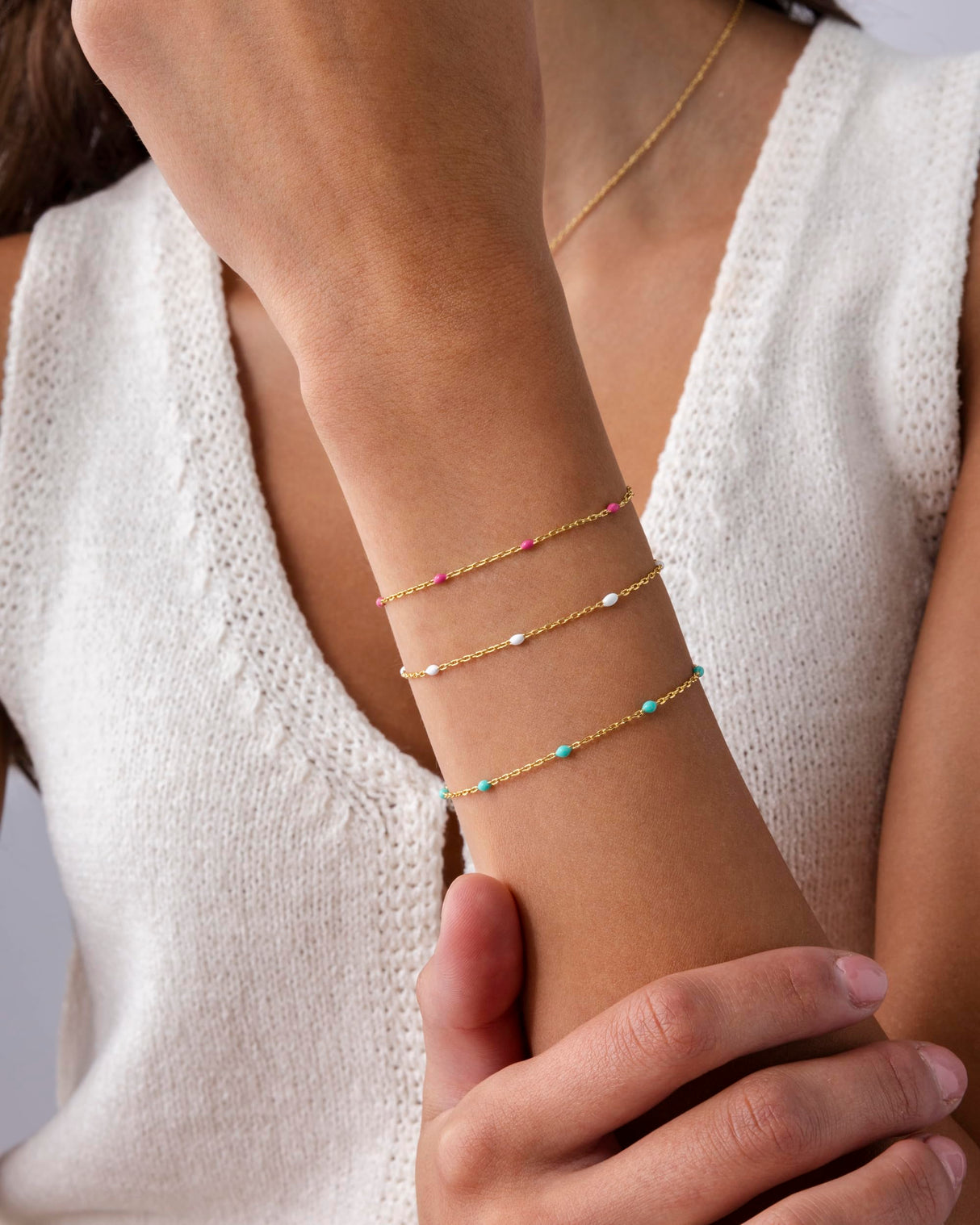 PAVOI Dainty Beaded Bracelet for Women, 14K Gold Plated, Yellow Gold, 6"+1"