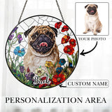 Fastpeace Personalized Stained Glass Pet Photo Suncatcher – Custom Pet Portrait Memorial Window Hanging with Flowers, Keepsake Valentines Gift for Dog Lovers, Cat Lovers, Family Home Decor