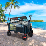 Timber Ridge Outdoor Collapsible Wagon with Brakes Utility Folding Cart Heavy Duty All Terrain Wheels for Shopping Camping Garden with Side Bag and Cup Holders, Blue