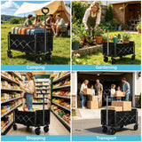 Collapsible Wagon Cart with All-Terrain Wheels - Folding Utility 360LBS Heavy Duty Wagons Carts for Grocery Sports Garden Shopping Camping Fishing (Black, 120L)