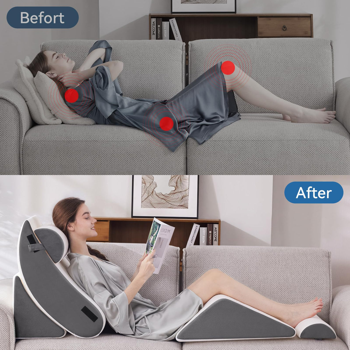 Negwoo 5PCS Orthopedic Bed Wedge Pillow Set for Sleeping, Post Surgery Foam Support Pillow for Back, Neck, Leg Pain Relief and Acid Reflux, Comfortable Adjustable Pillow with 2PCS Axilla Pillow Grey