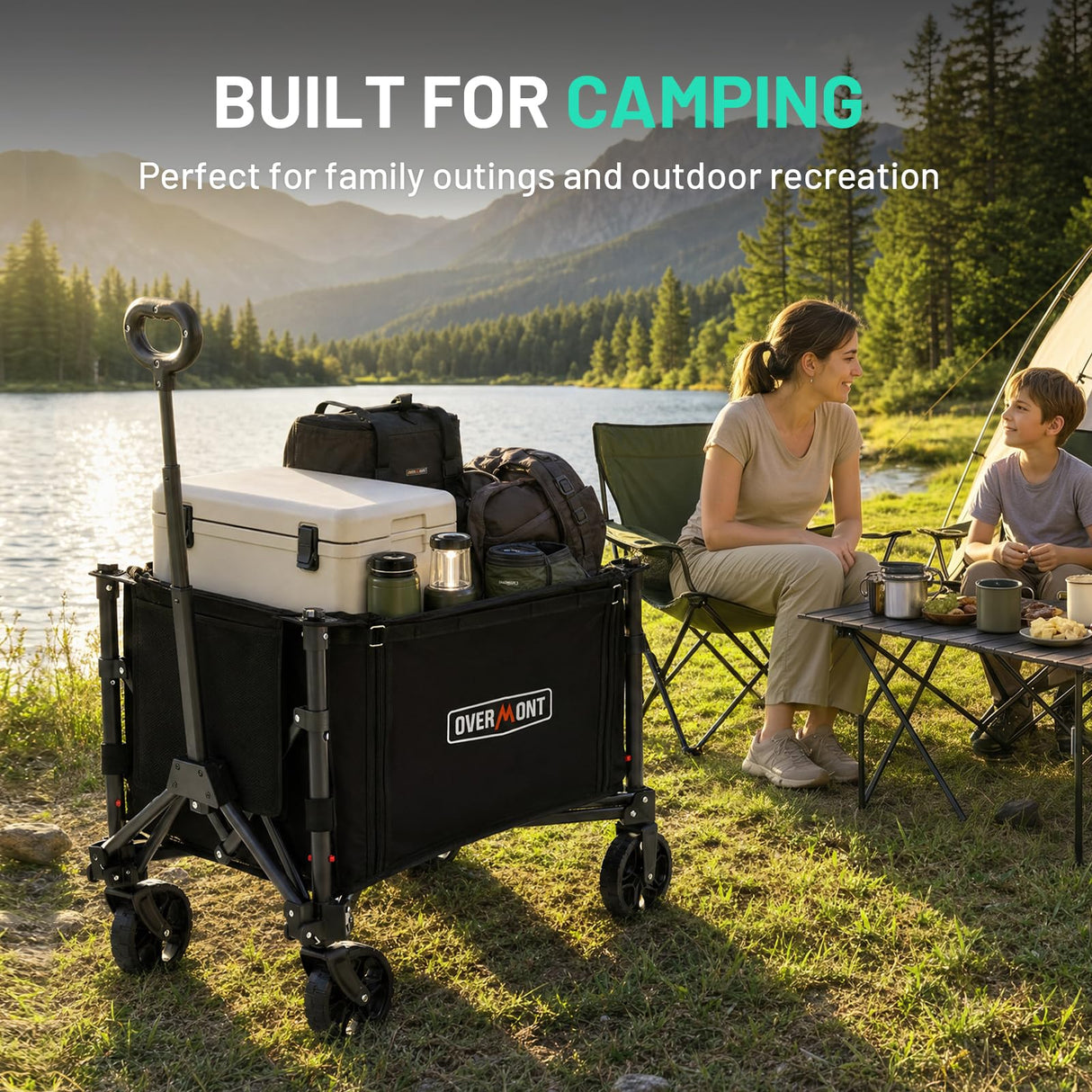 Overmont Ultra Compact Collapsible Wagon Cart, Lightweight Foldable Wagon with All Terrain Wheels, 120L Utility Wagon for Grocery Shopping, Daily Use, Camping & Sport