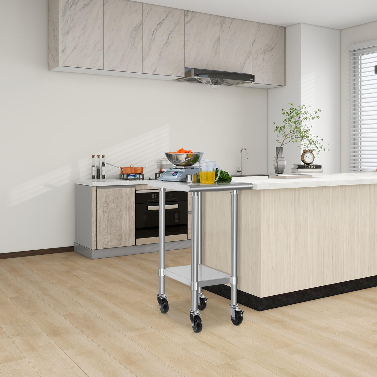 HARDURA Stainless Steel Commercial Table Prep & Work Table with Casters Heavy Duty Metal Table with Wheels NSF 430 24×18 Inches