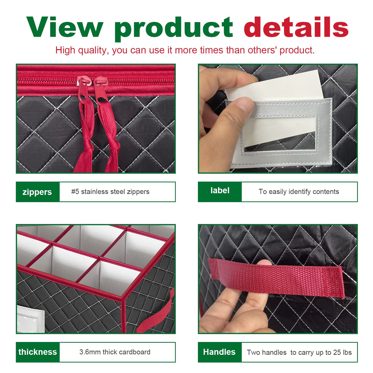 VERONLY Christmas Stemware Storage Cases with Dividers- Holds 24 Wine Glass Storage or Crystal Glassware Containers, China Storage Containers with 2 Handles and Lable Window -Set of 2 Black