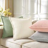 decorUhome Christmas Corduroy Cream White Throw Pillow Covers 22x22 Set of 2 Decorative Soft Boho Farmhouse Euro Couch Pillow Covers for Living Room Bed Sofa Broadside Striped Pillow Cases