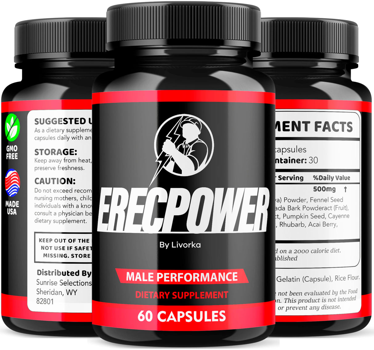 (3 Pack) Erecpower for Men Supplement Capsules, Erecpower Piills All Natural Ingredients, Erecpower Original Advanced Formula, Erecpower Vitamin Support, Ericpower Reviews, 180 Capsules for 3 Months