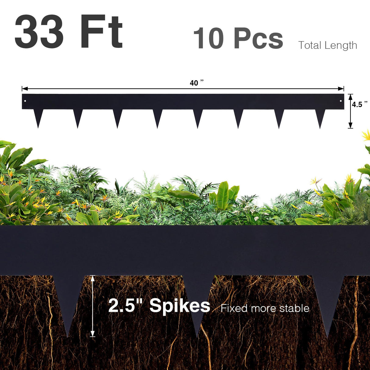Pmango 10-Pack Galvanized Steel Landscape Lawn Edging 4.5 inch Height Black