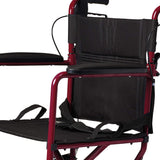 Medline Lightweight Foldable Transport Wheelchair with Handbrakes and 12-Inch Wheels, Red Frame, Black Upholstery