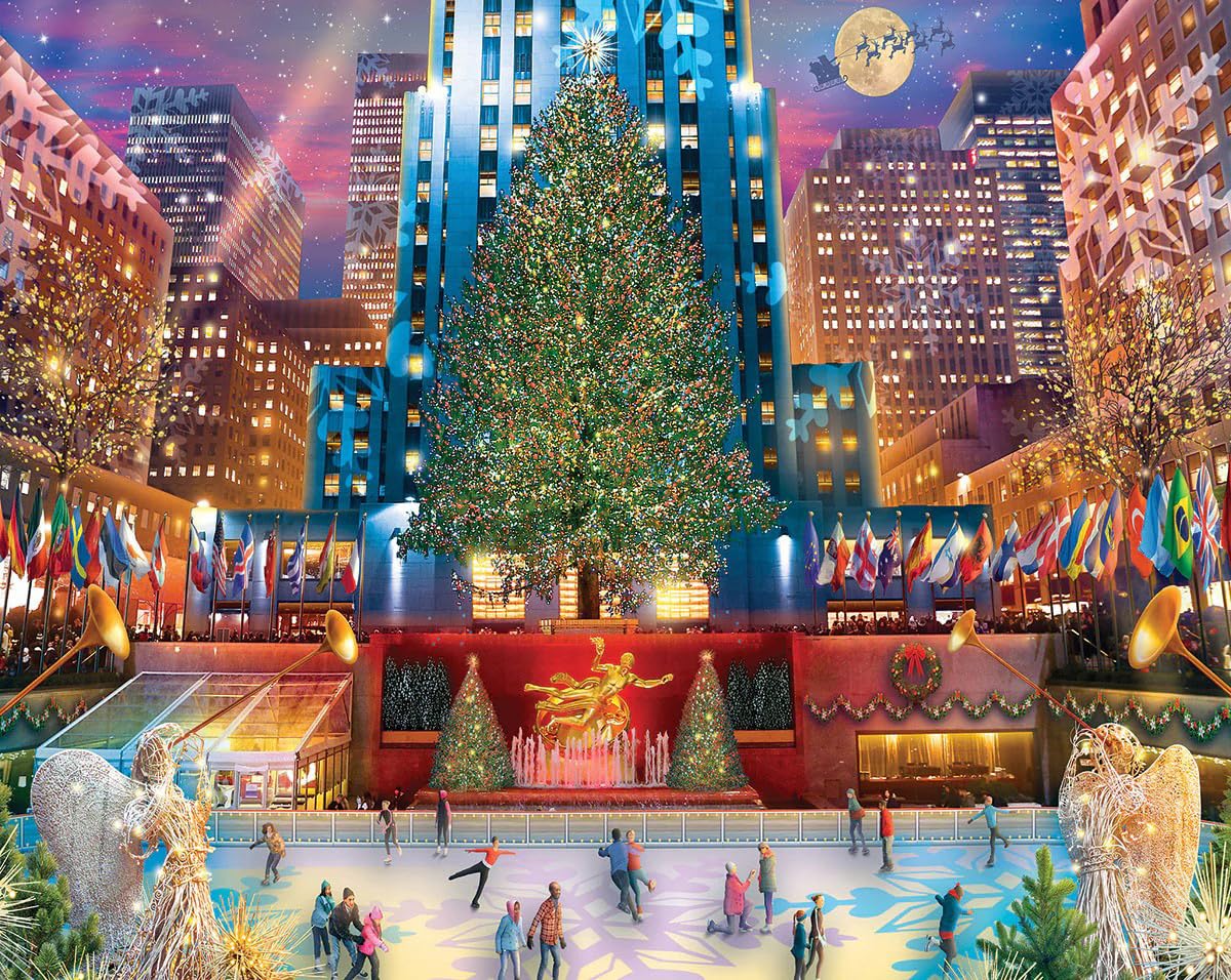 White Mountain Rockefeller New York Christmas Puzzles 1000 Pieces Jigsaw Puzzle for Adults and Family