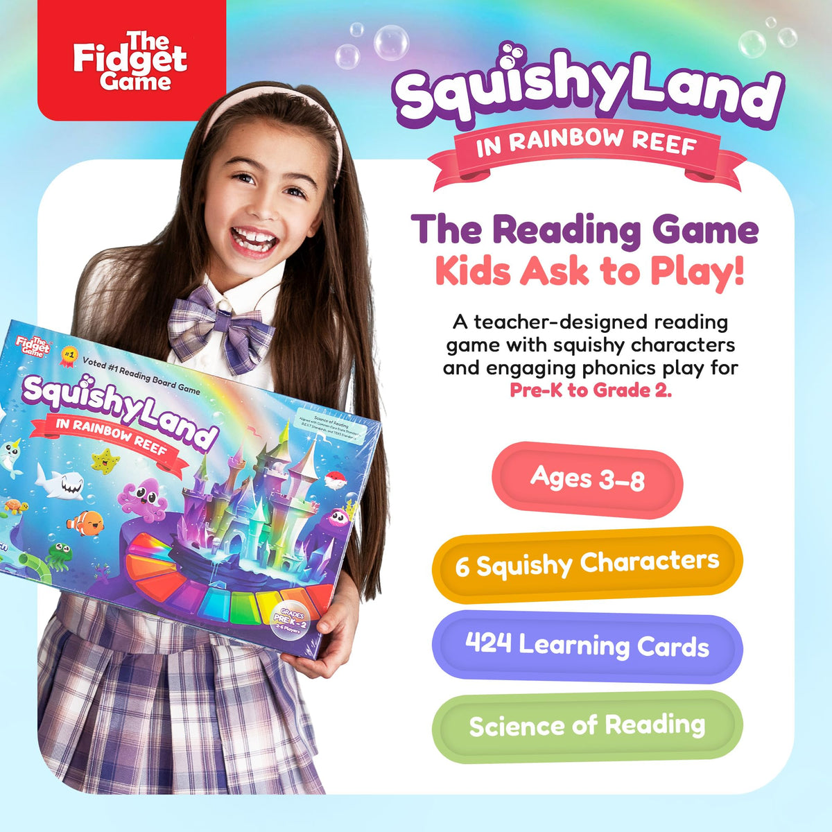 The Fidget Game SquishyLand in Rainbow Reef Board Game, Pre-K to 2nd Grade