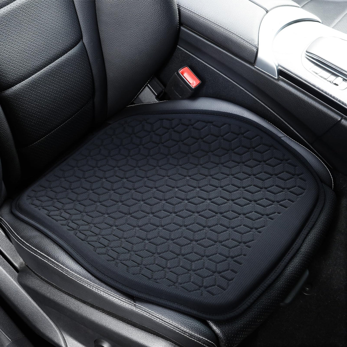 Binsheo Thin Gel Seat Cushion for Car Seat, Office Chair, Wheelchair, Golf Cart - Non-Slip Car Seat Cushions with 1 Inch Gel - Sciatica & Coccyx Pain Relief (Fabric, Black)