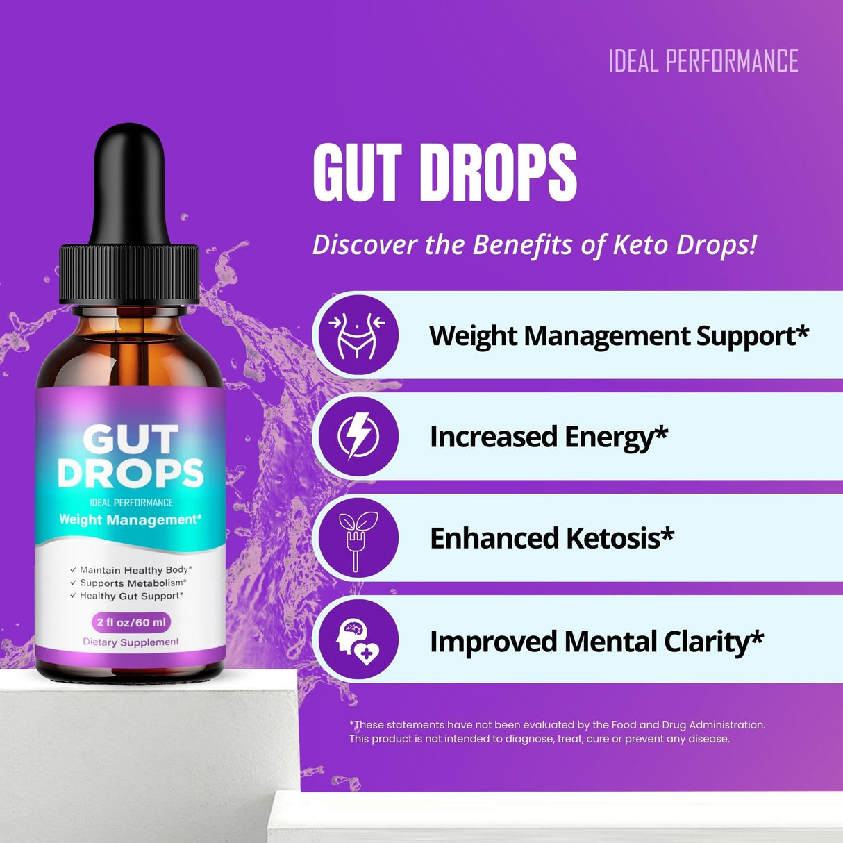 Gut Drops, Official GutDrops Supplement Liquid Droppers - Maximum Strength, All Natural Liquid Formula Support Healthy Lifestyle and Lasting Energy, GutDrops Support Reviews (1 Pack)
