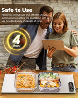 Warming Mat for Food - Space-Saving, Fits Two Baking Dishes, 7 Temp Settings, 4h Auto Shut-Off, Durable Silicone Surface, Easy to Clean, Perfect for Parties and Everyday Use (White, Medium)