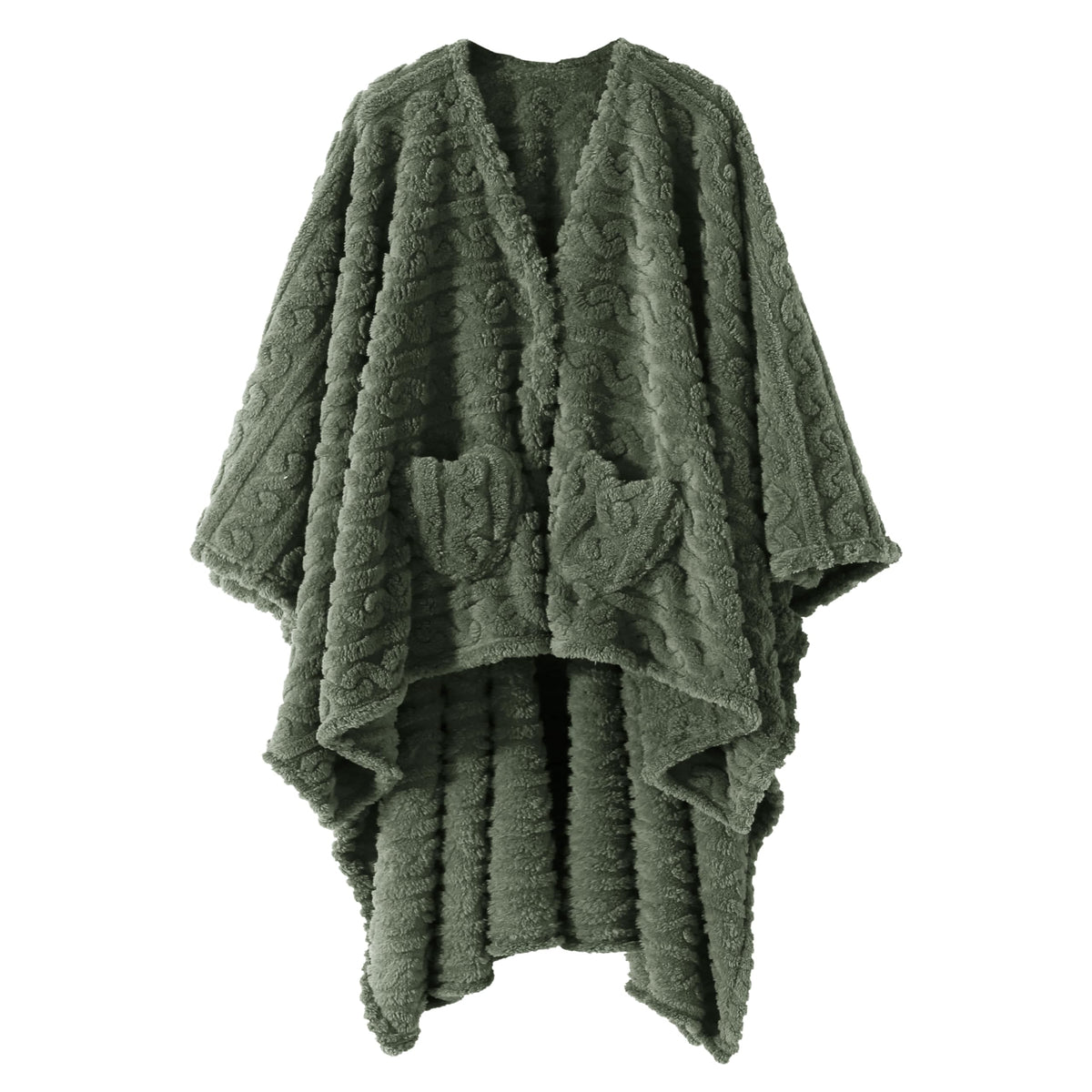 Dgsfmi Wearable Blanket Poncho Cape Wrap for Adult, Cozy Sherpa Fleece Pocketed Shawl TV Throw Blankets for Office and Lounge,Green
