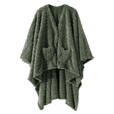 Dgsfmi Wearable Blanket Poncho Cape Wrap for Adult, Cozy Sherpa Fleece Pocketed Shawl TV Throw Blankets for Office and Lounge,Green