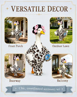 shpipa Goose Porch Outfit, 23-Inch Goose Statue, Leopard Print Bathrobe for Patio Home Decor, Comes with Curler, Waist Belt, Donut & Coffee Cup