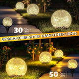 Garden Solar Ball Lights Outdoor Waterproof, 50 LED Cracked Glass Globe Solar Power Ground Lights for Path Yard Patio Lawn, Christmas Decoration Landscape Warm White(2 Pack 4.7'')