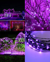 Twinkle Star 2 Pack Outdoor Solar String Lights, 39.4 FT 120 LED Solar Powered Halloween Decorative Fairy Lights with 8 Modes, Waterproof Black Wire for Christmas Patio Yard Wedding Party, Purple